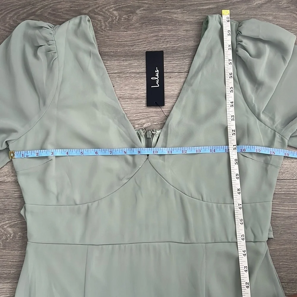 Lulus Tier Elegance Tiered Maxi Dress Large Sage Green Chiffon Long Sleeve *FLAW - Picture 10 of 12